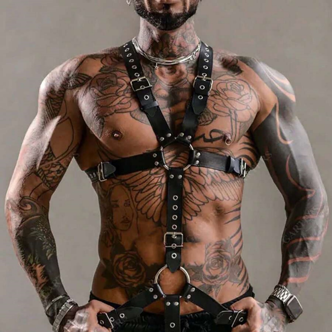 Leather Work Vest - Men Sexy Leather Vest Bondage Lingerie