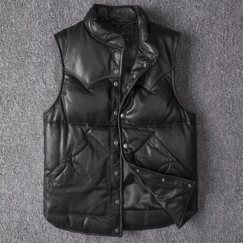 Leather Work Vest - Men's Slim Fit Leather Jacket Sheepskin