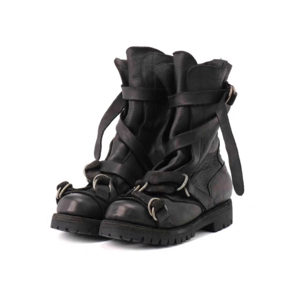 Leatherwork Fasteners - Men's Leather Motorcycle Boots Punk Retro