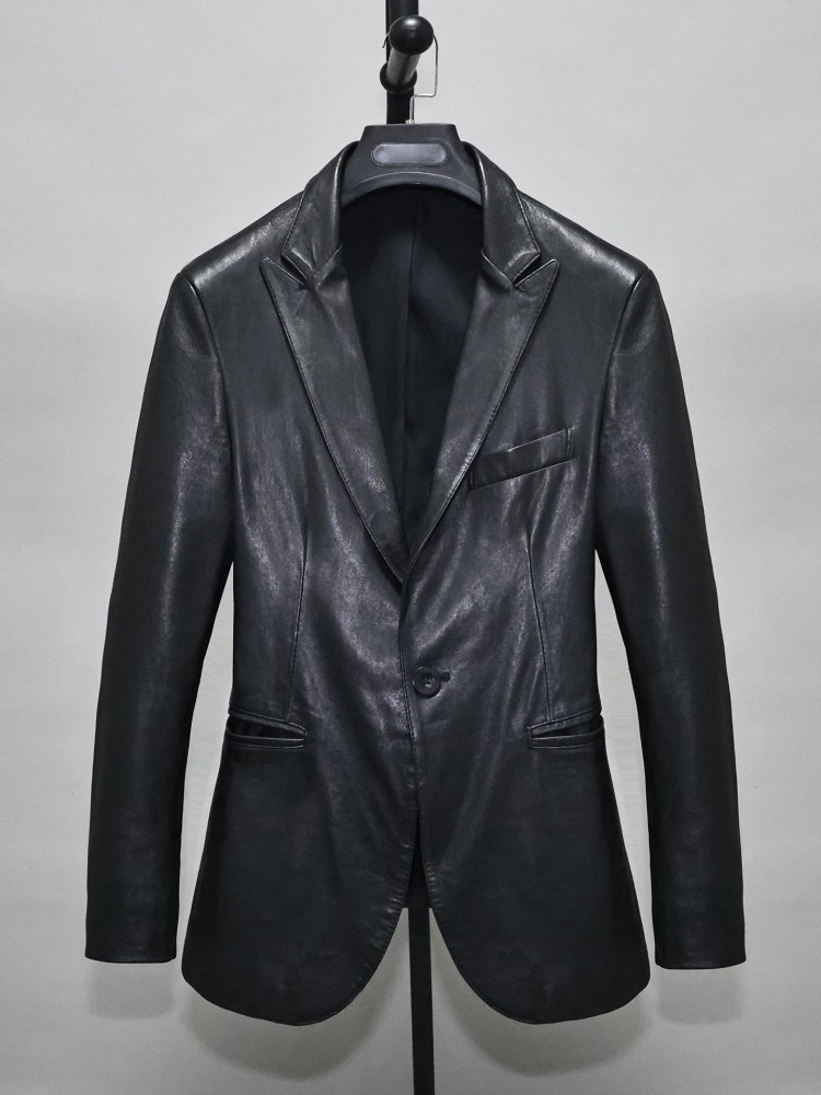 Slim Fit Solid Color Men Offic - огляд і ціна Leather Work Jacket Mens