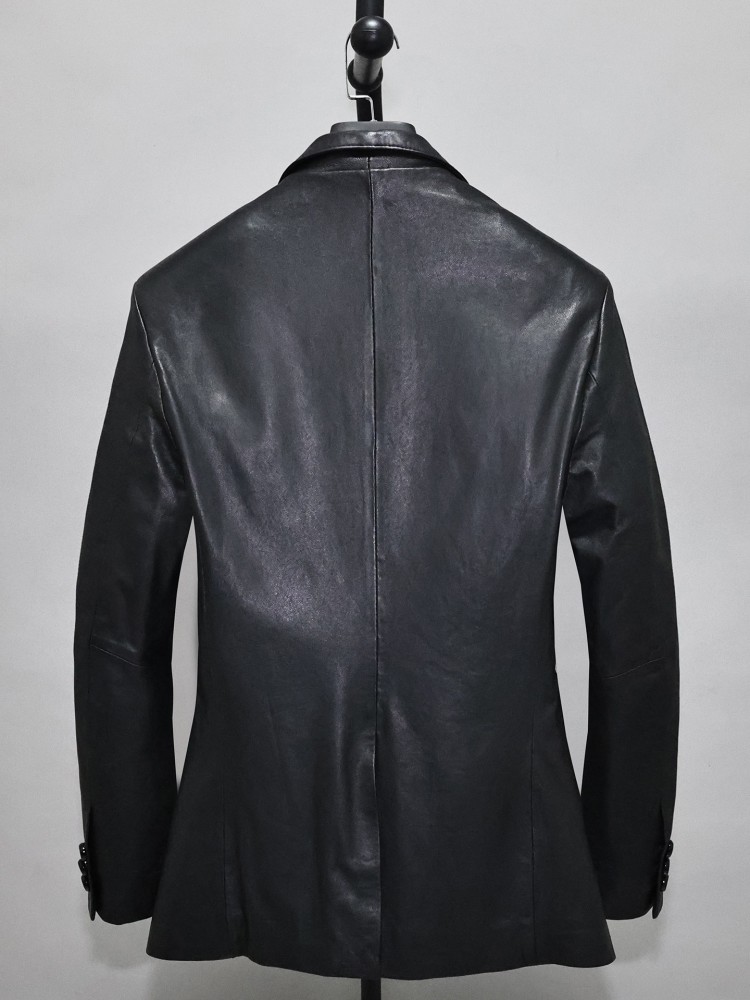 Slim Fit Solid Color Men Offic - огляд і ціна Leather Work Jacket Mens