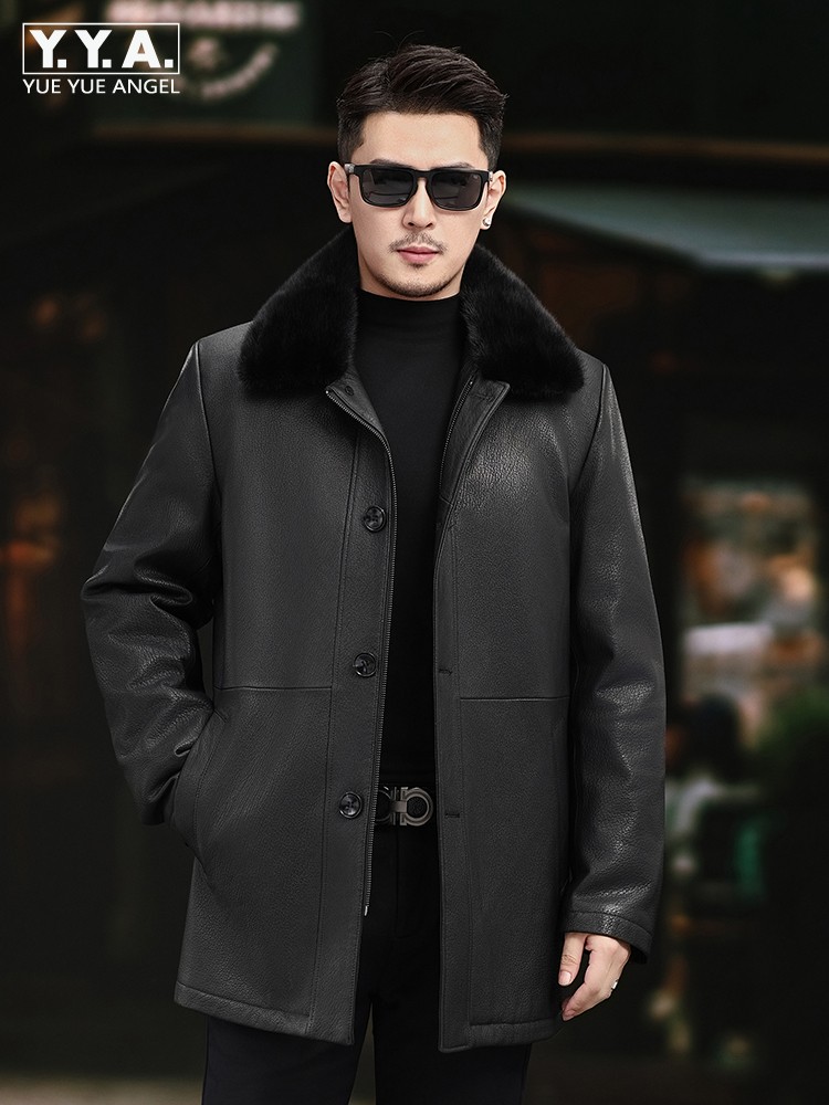 Luxury Men Winter Real Mink Fu - огляд і ціна Leather Work Jacket Mens