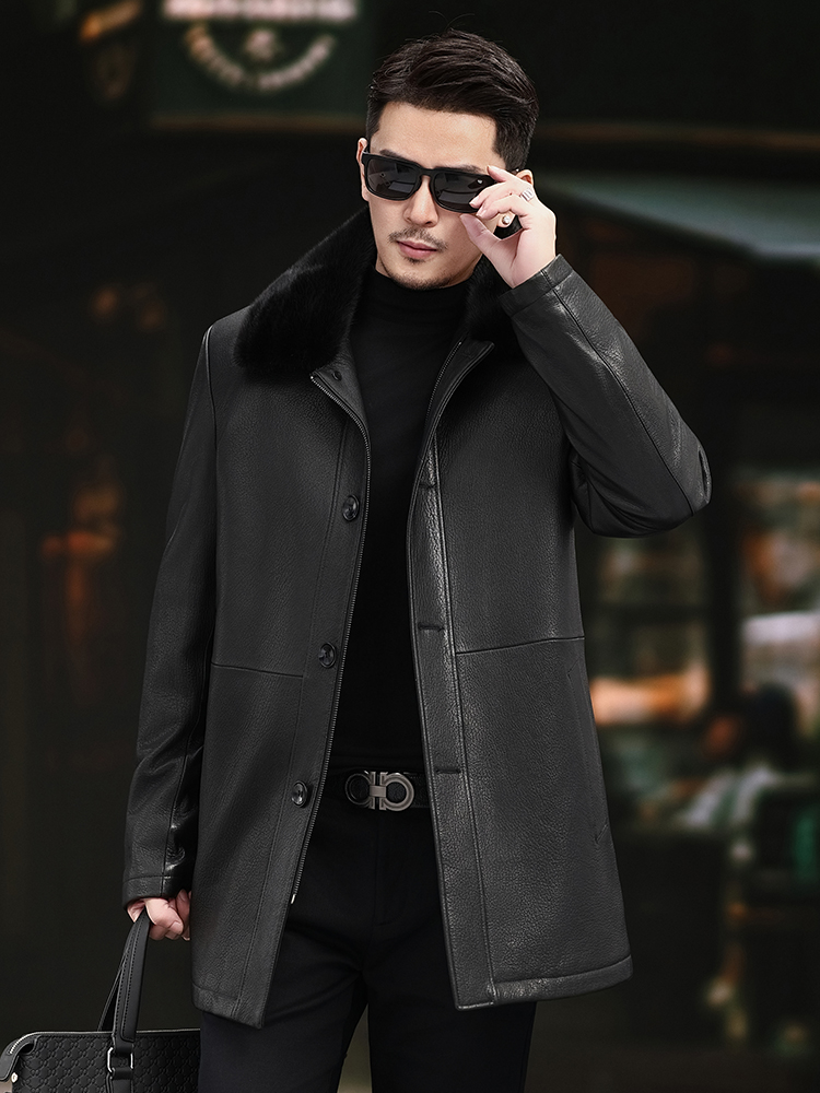 Luxury Men Winter Real Mink Fu - огляд і ціна Leather Work Jacket Mens