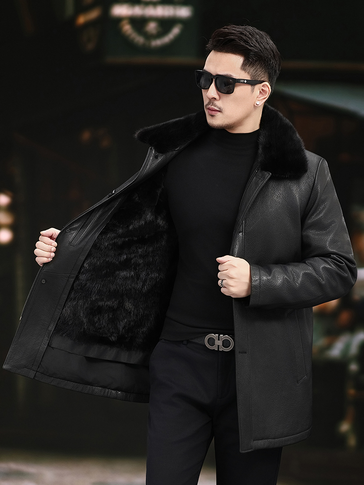 Luxury Men Winter Real Mink Fu - огляд і ціна Leather Work Jacket Mens