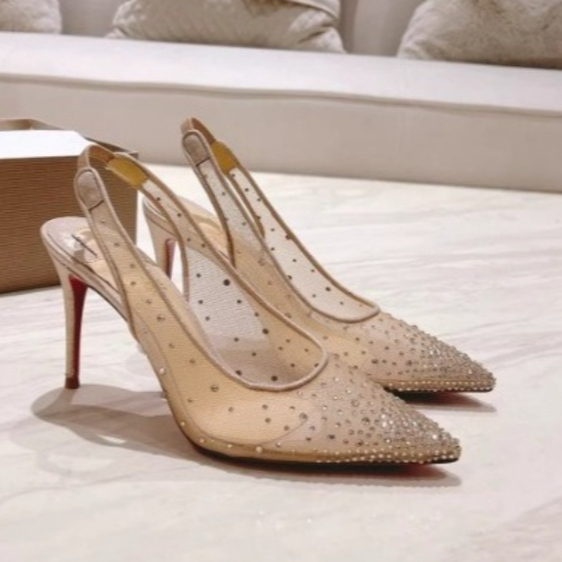 Mesh Rhinestone Rear Empty Sti - огляд і ціна Leather Work Heels