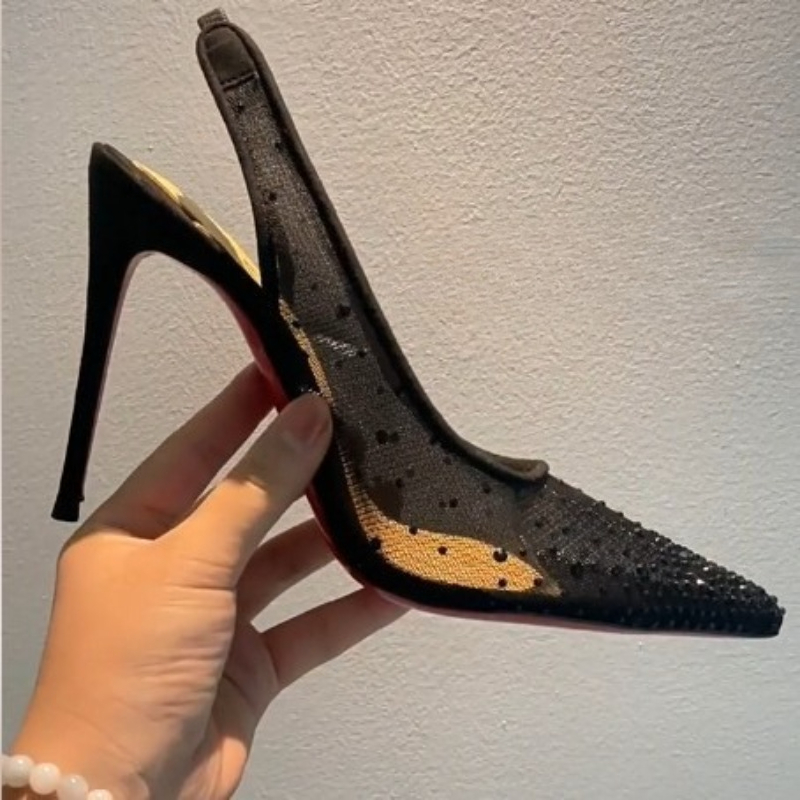 Mesh Rhinestone Rear Empty Sti - огляд і ціна Leather Work Heels
