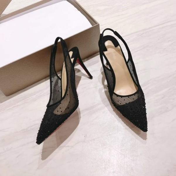 Mesh Rhinestone Rear Empty Sti - огляд і ціна Leather Work Heels