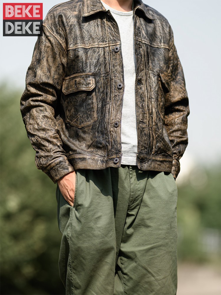 Vintage Wrinkled Real Sheepski - огляд і ціна Leather Work Jacket Mens