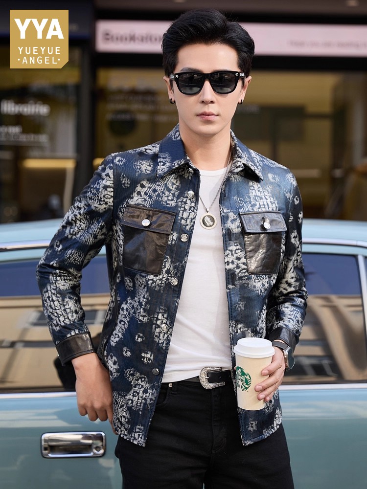 Luxury New Fashion Floral Prin - огляд і ціна Leather Work Jacket Mens