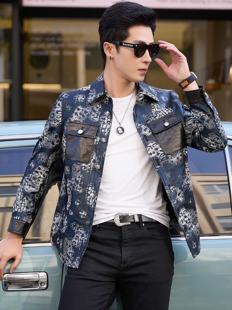 Luxury New Fashion Floral Prin - огляд і ціна Leather Work Jacket Mens