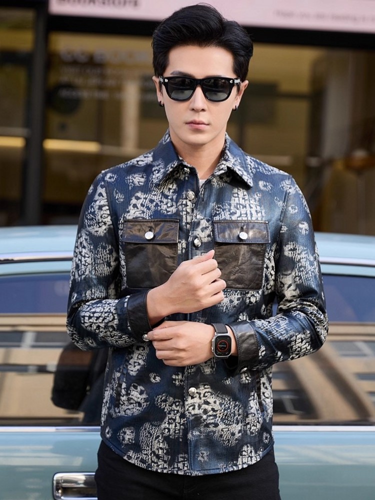 Luxury New Fashion Floral Prin - огляд і ціна Leather Work Jacket Mens