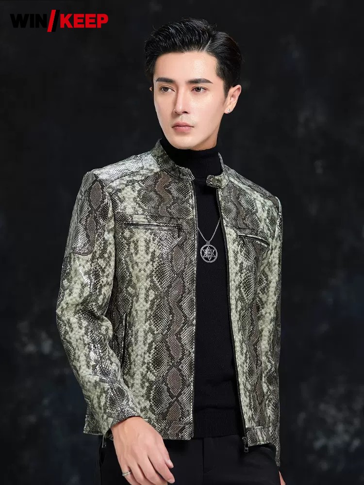 Spring Men Snake Pattern Sheep - огляд і ціна Leather Work Jacket Mens