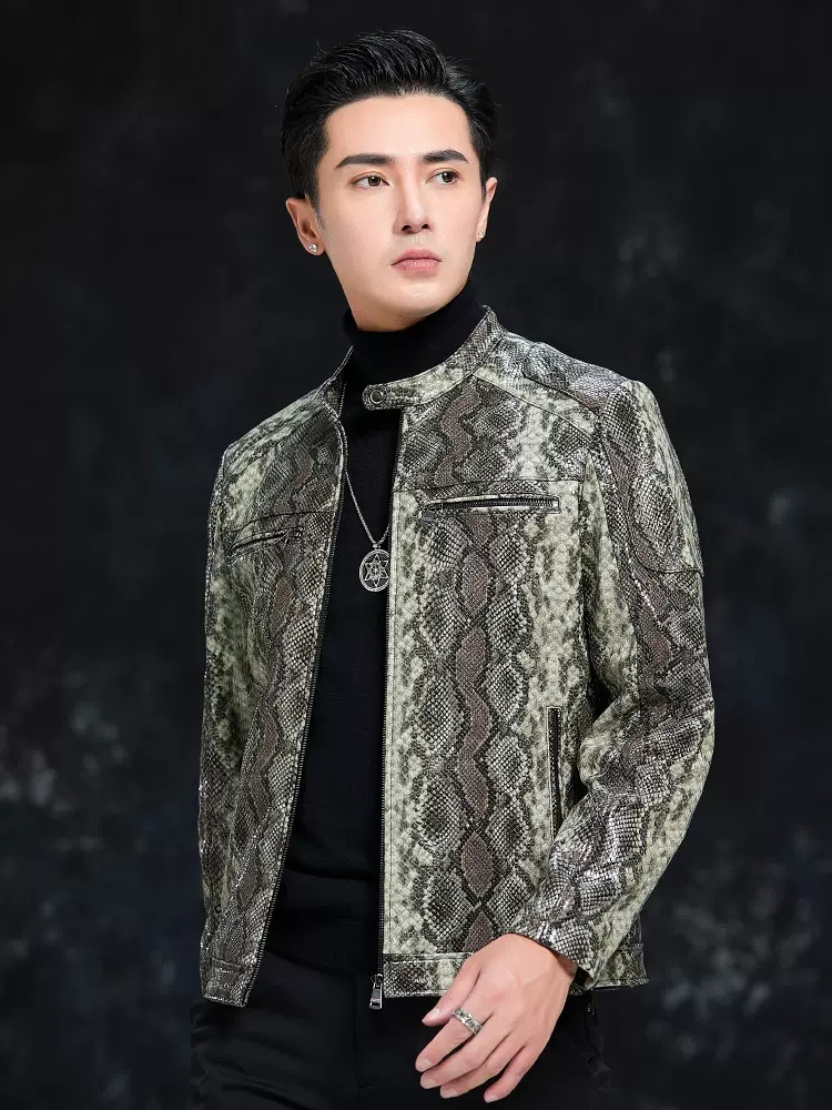 Spring Men Snake Pattern Sheep - огляд і ціна Leather Work Jacket Mens