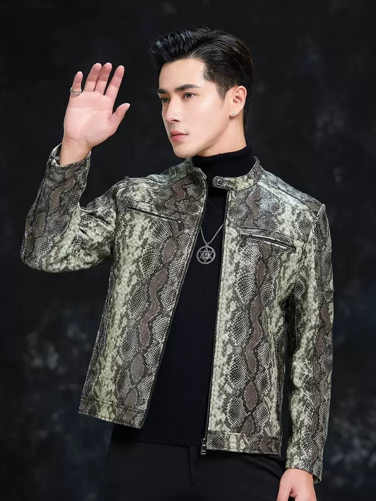 Spring Men Snake Pattern Sheep - огляд і ціна Leather Work Jacket Mens