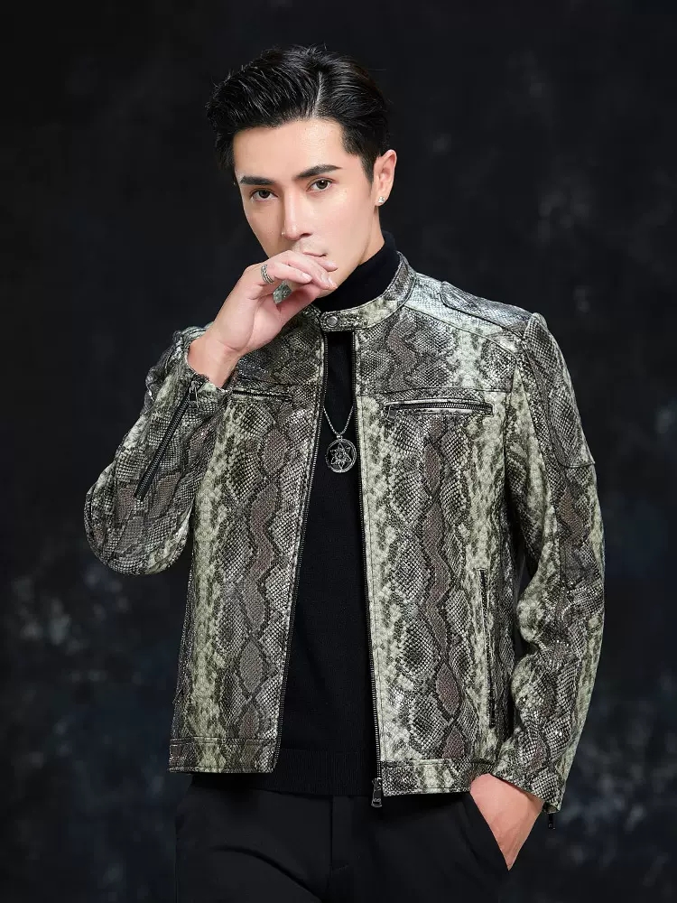 Spring Men Snake Pattern Sheep - огляд і ціна Leather Work Jacket Mens