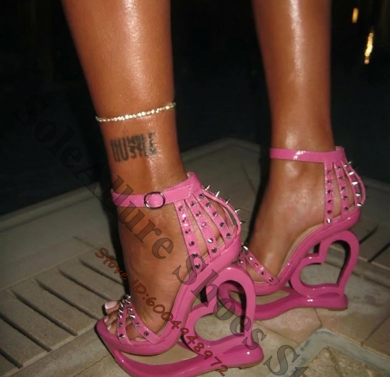 Hot Pink Spike Stud Caged Hear - огляд і ціна Leather Work Heels
