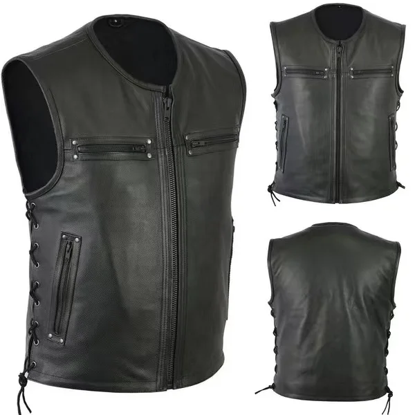 New Solid Color Stand Collar L - огляд і ціна Leather Work Vest