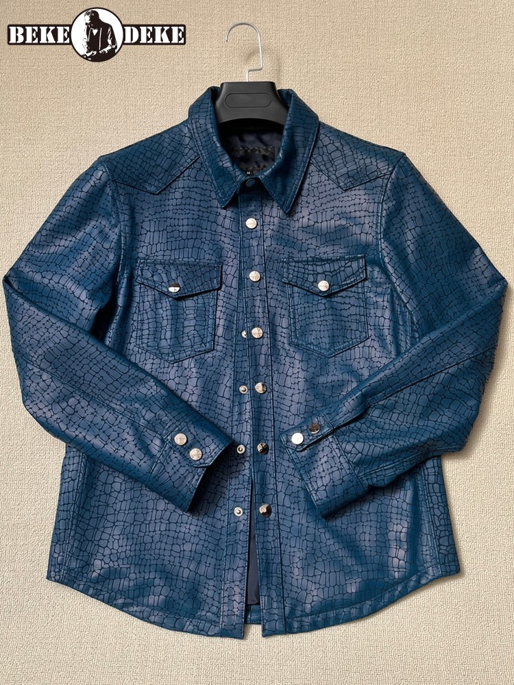 Men Spring Crocodile Pattern R - огляд і ціна Leather Work Jacket Mens