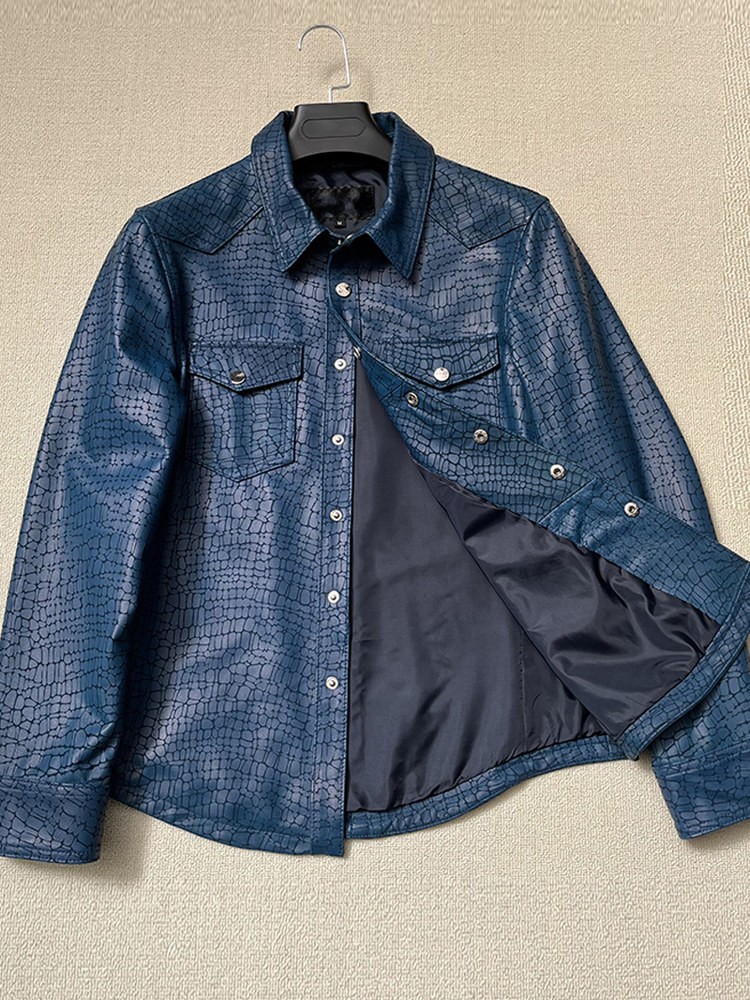 Men Spring Crocodile Pattern R - огляд і ціна Leather Work Jacket Mens