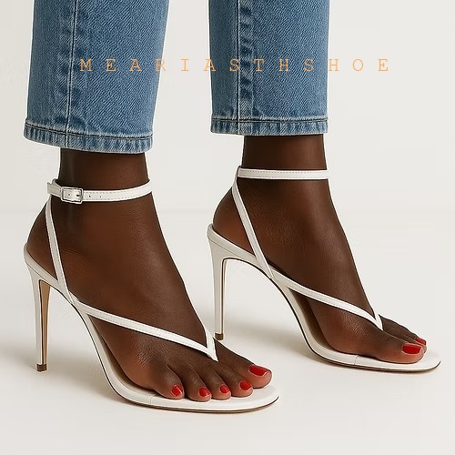 Beige Black Cross Straps Flip- - огляд і ціна Leather Work Heels